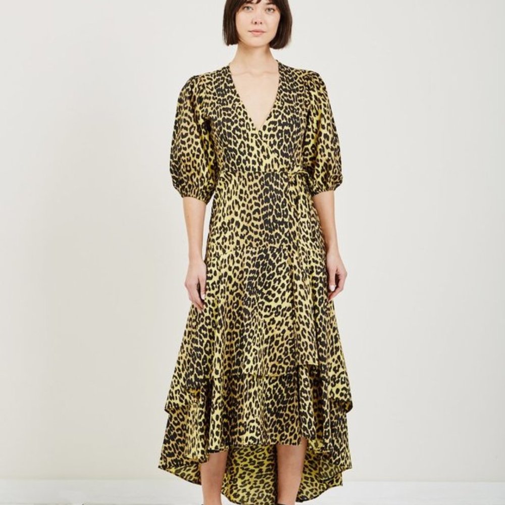Ganni Leopard Print Maxi Dress in Yellow and Black